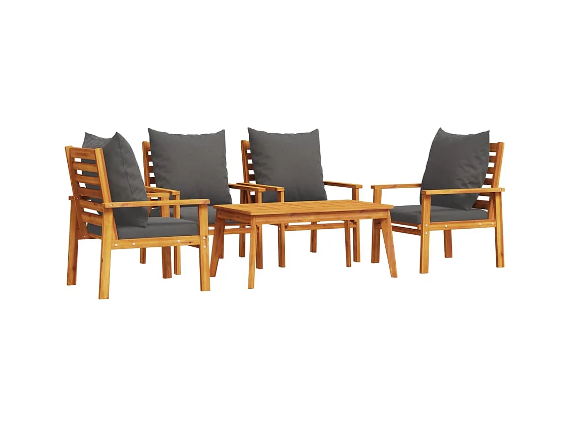 Salon de jardin avec coussins 5 pcs Bois d'acacia solide