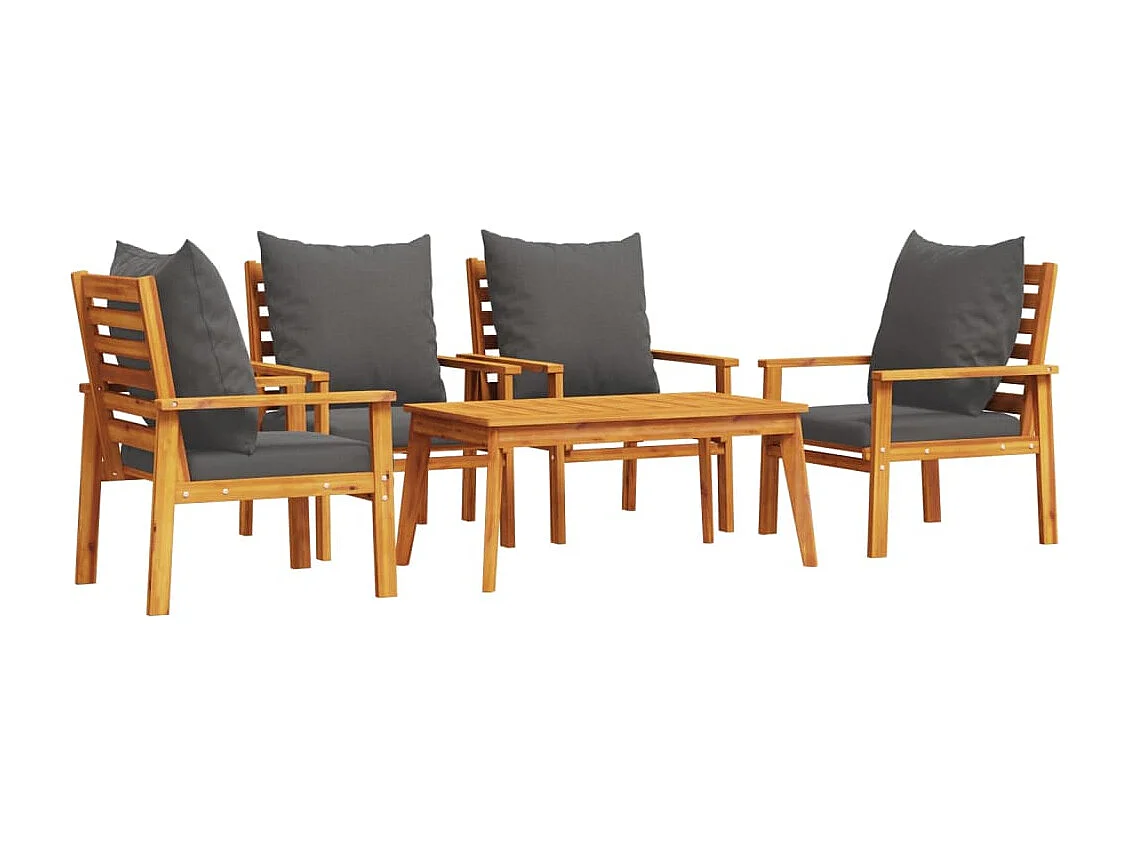 Salon de jardin avec coussins 5 pcs Bois d'acacia solide