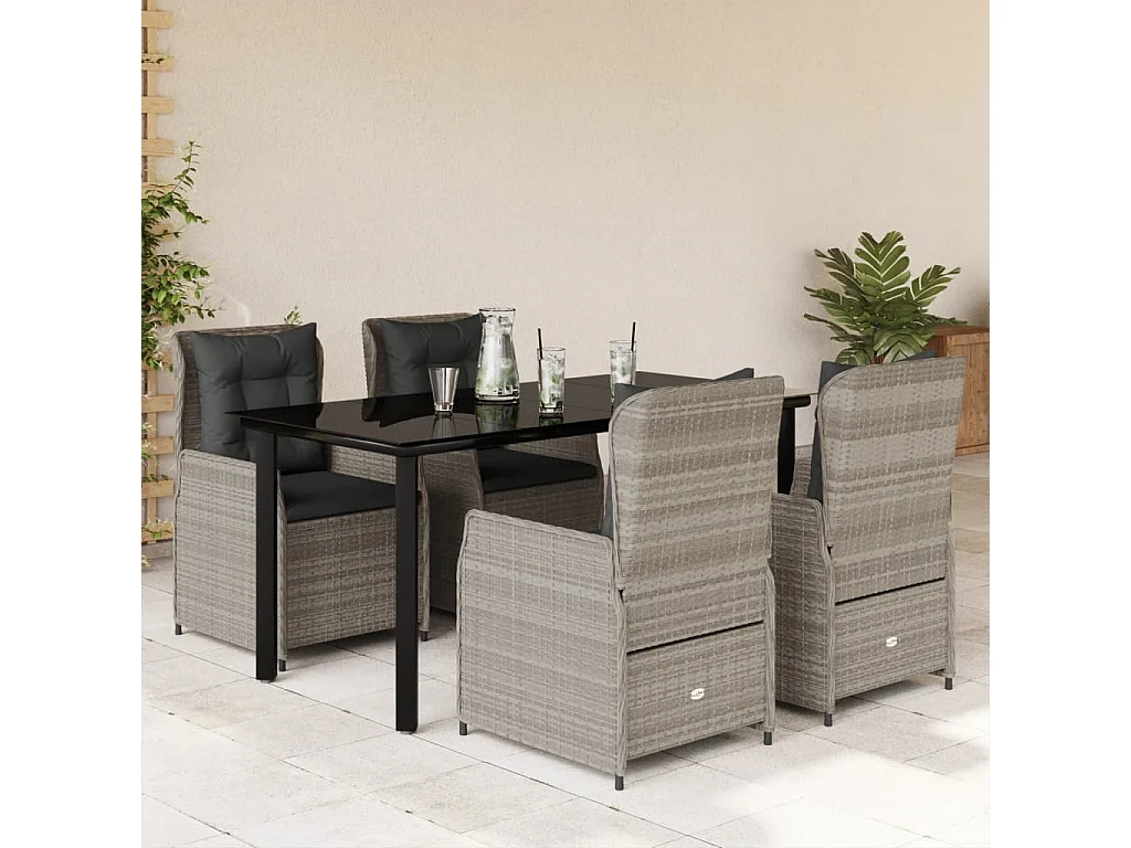 Ensemble à manger de jardin et coussins 5 pcs gris clair rotin