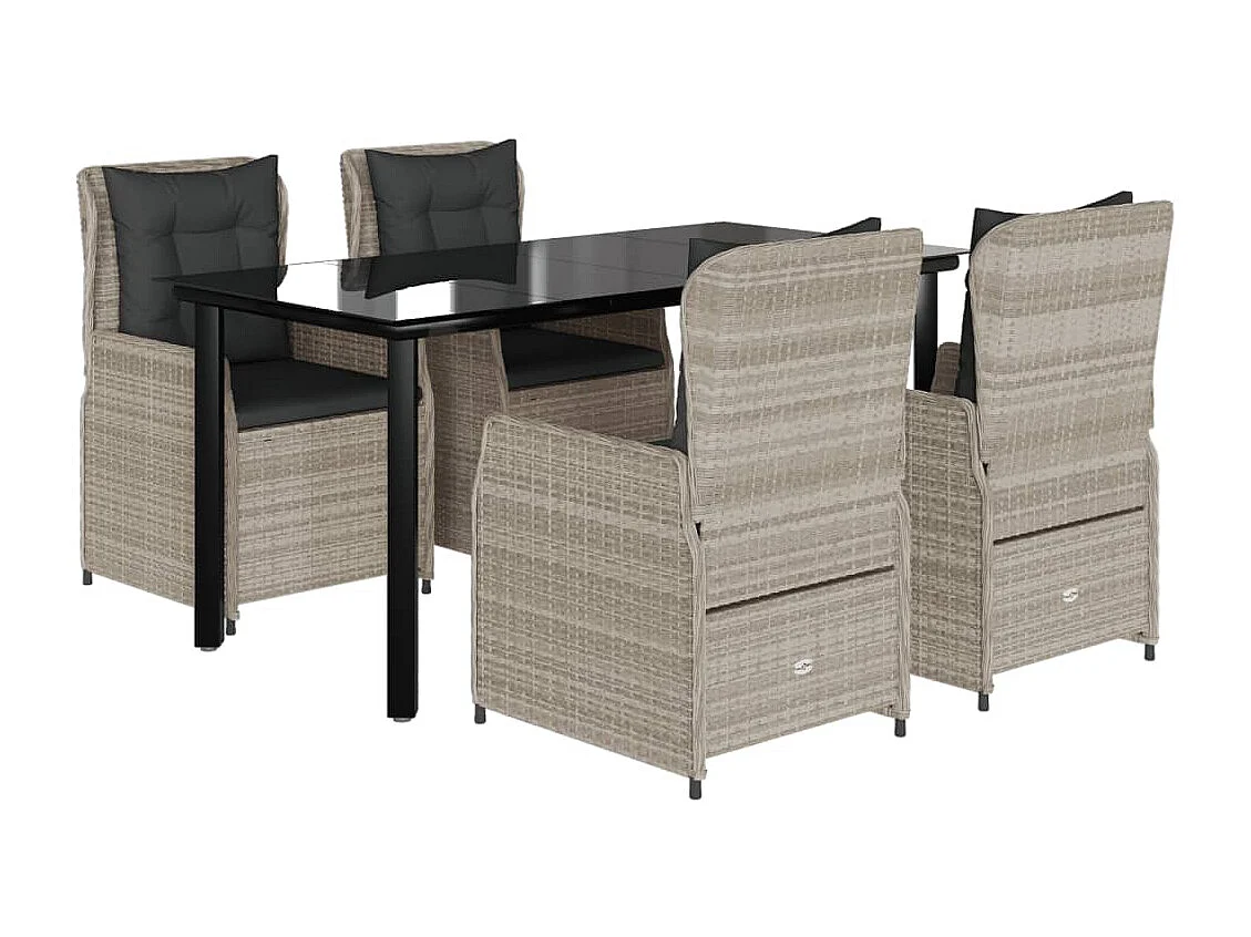 Ensemble à manger de jardin et coussins 5 pcs gris clair rotin