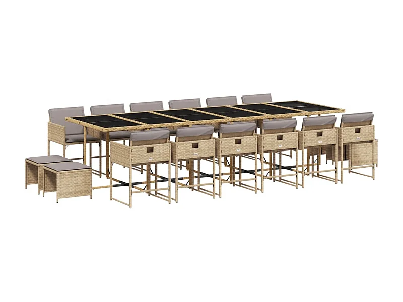 Ensemble à manger de jardin et coussins 17 pcs mélange beige