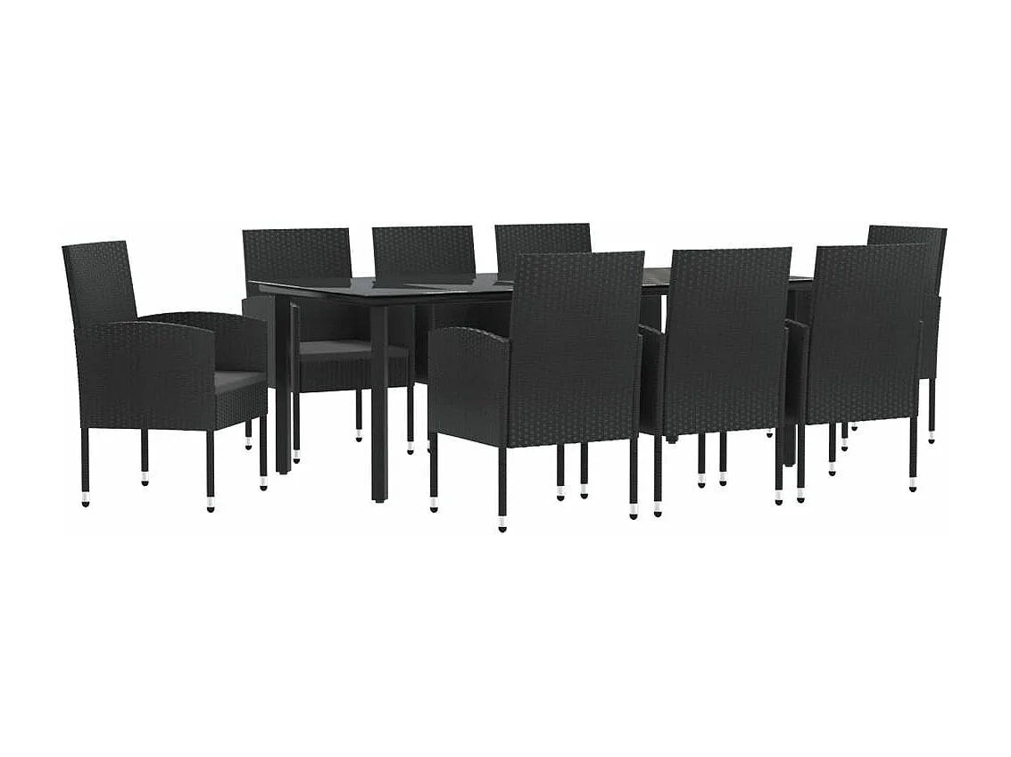 Ensemble à manger de jardin 9 pcs noir résine tressée et acier