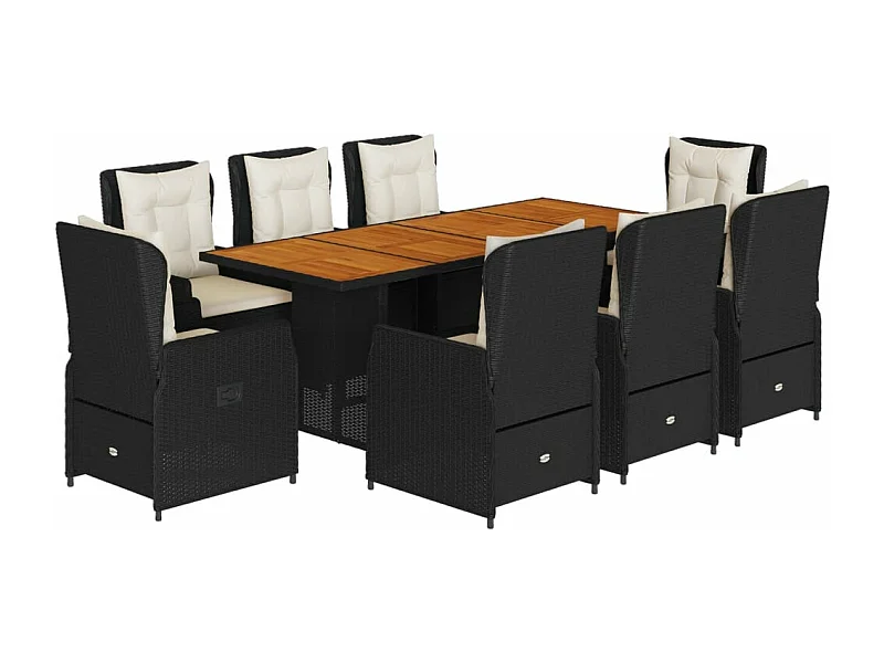 Ensemble à manger de jardin 9pcs coussins noir résine tressée