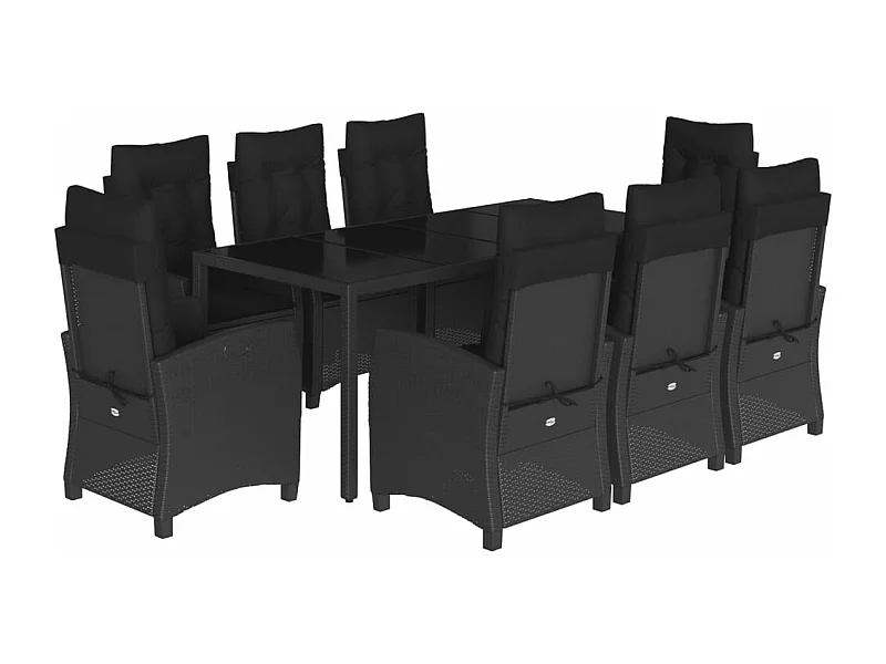 Ensemble à manger de jardin 9pcs coussins noir résine tressée