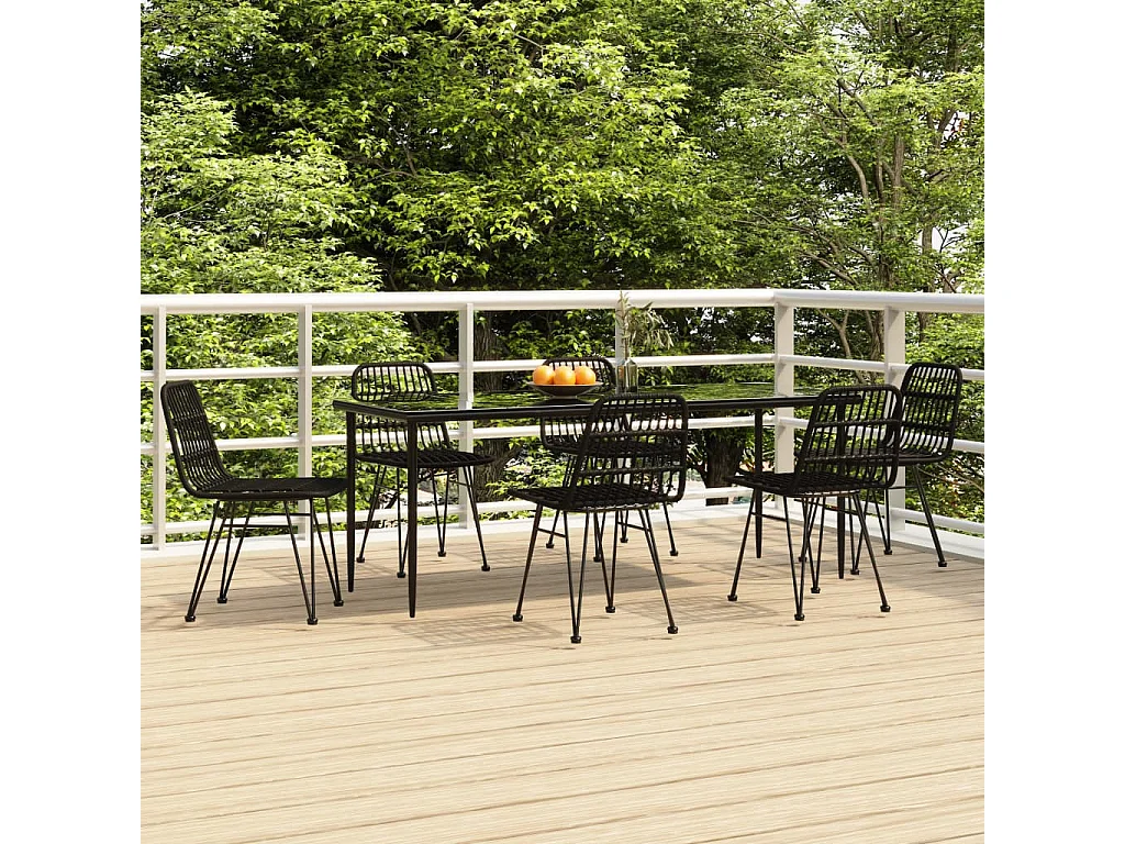 Ensemble à manger de jardin 7 pcs Noir Résine tressée