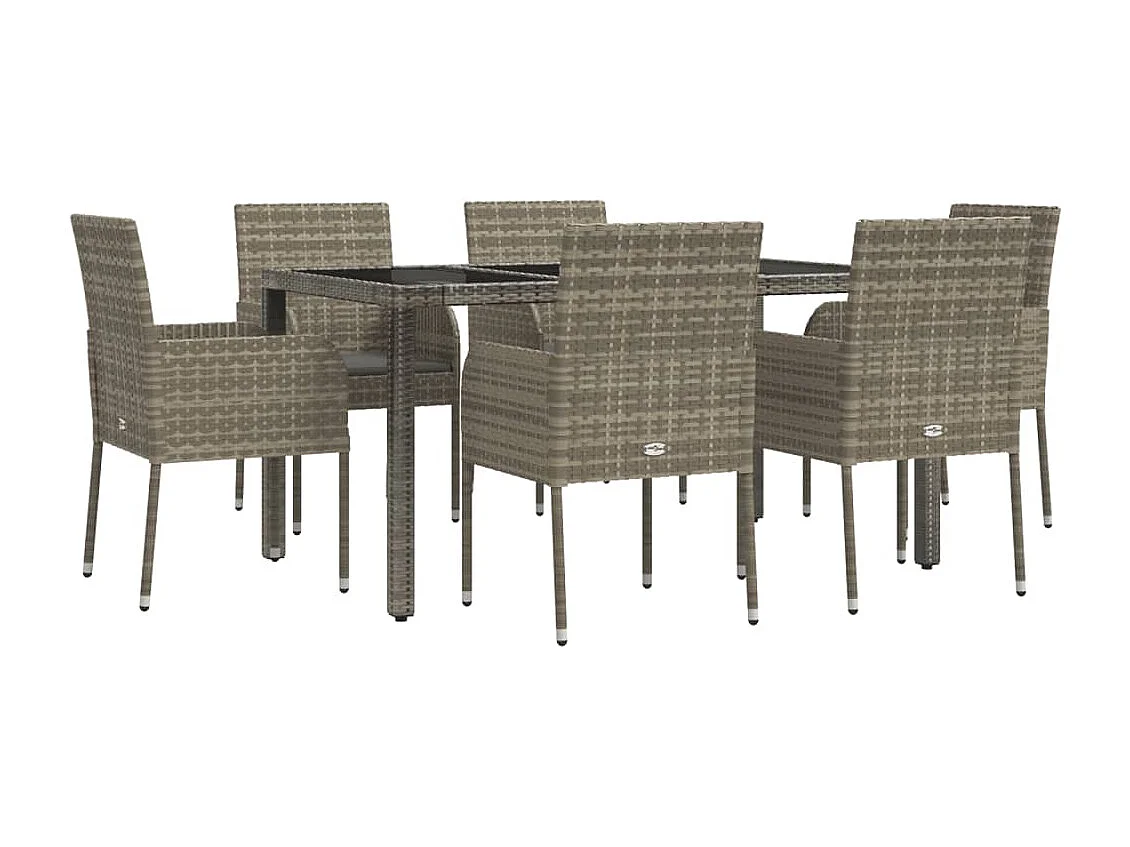 Ensemble à manger jardin et coussins 7 pcs gris rotin