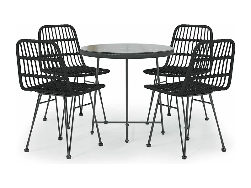 Ensemble à manger de jardin 5 pcs Noir Résine tressée