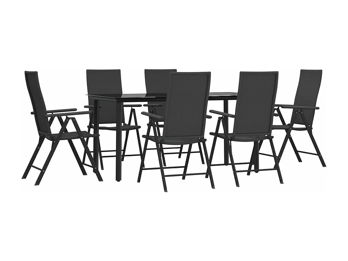 Ensemble à manger de jardin 7 pcs Noir Résine tressée