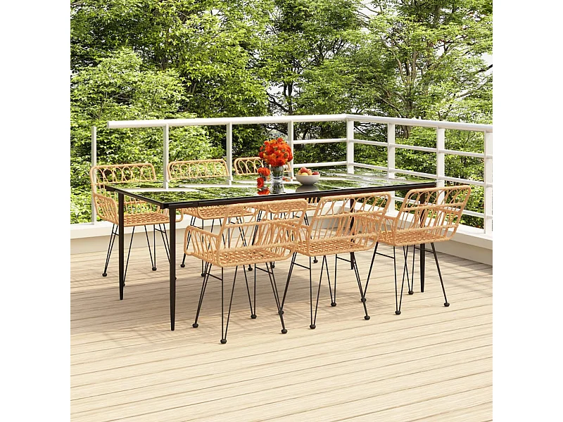 Ensemble à manger de jardin 7 pcs Résine tressée