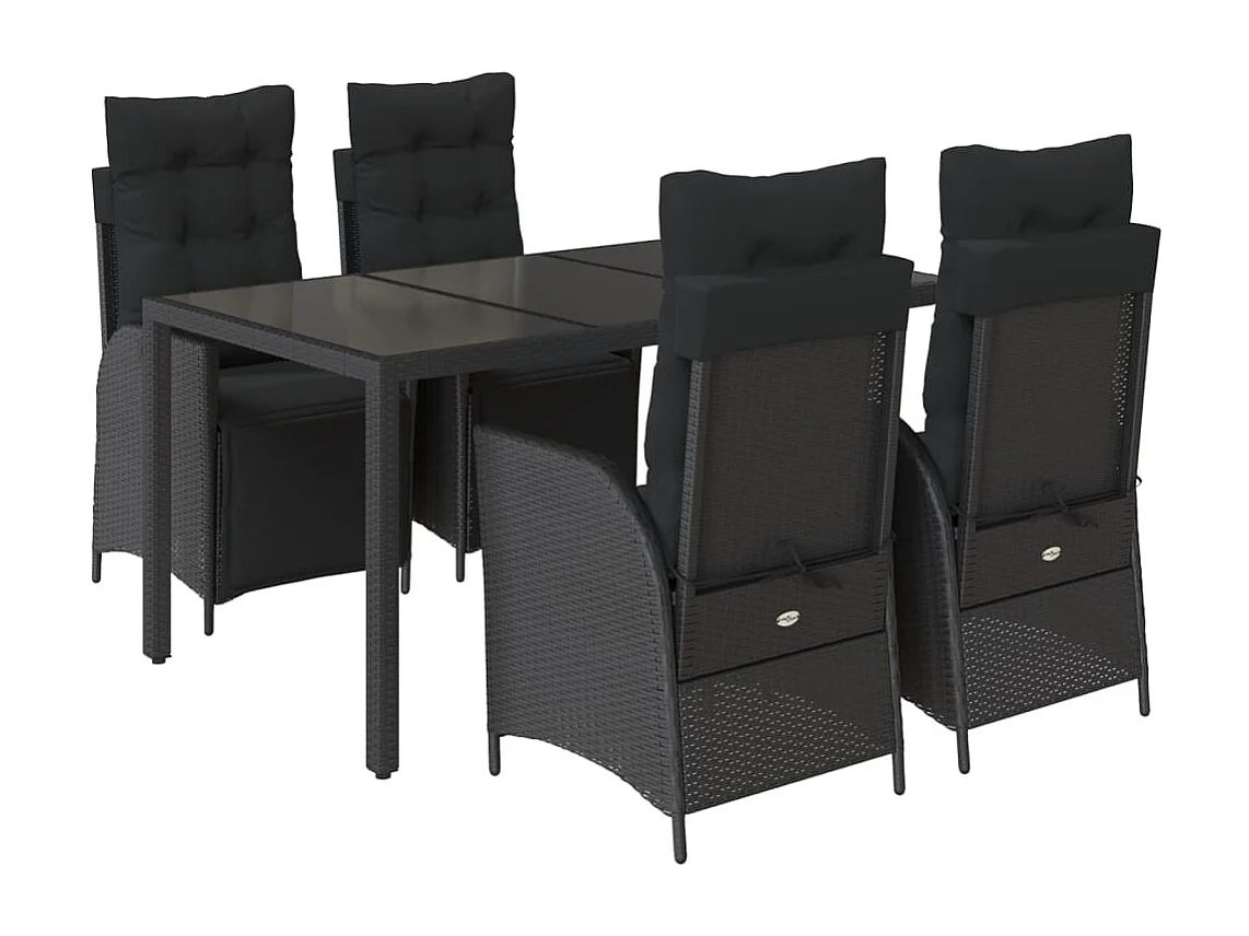 Ensemble à manger de jardin coussins 5pcs Noir Résine tressée