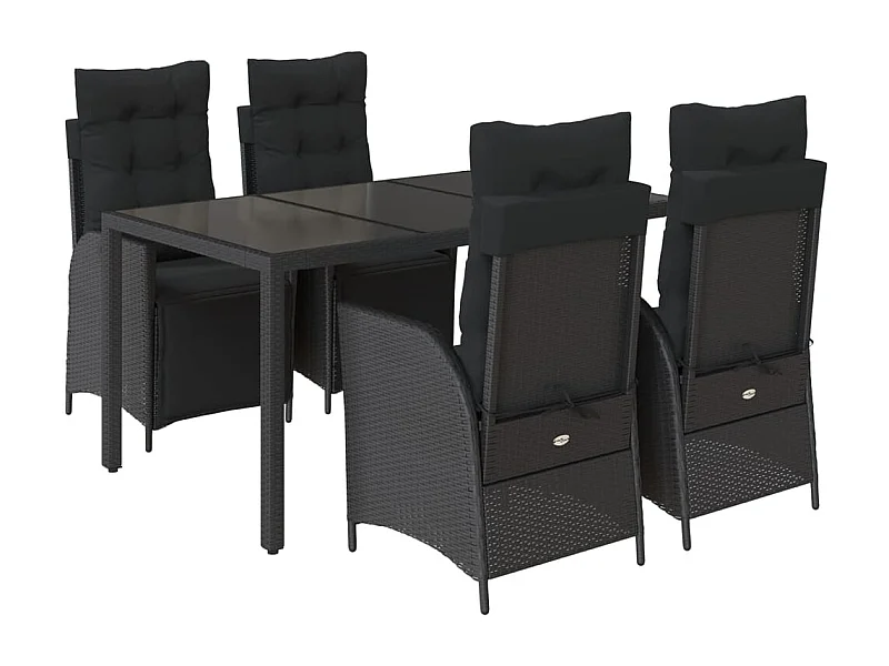 Ensemble à manger de jardin coussins 5pcs Noir Résine tressée