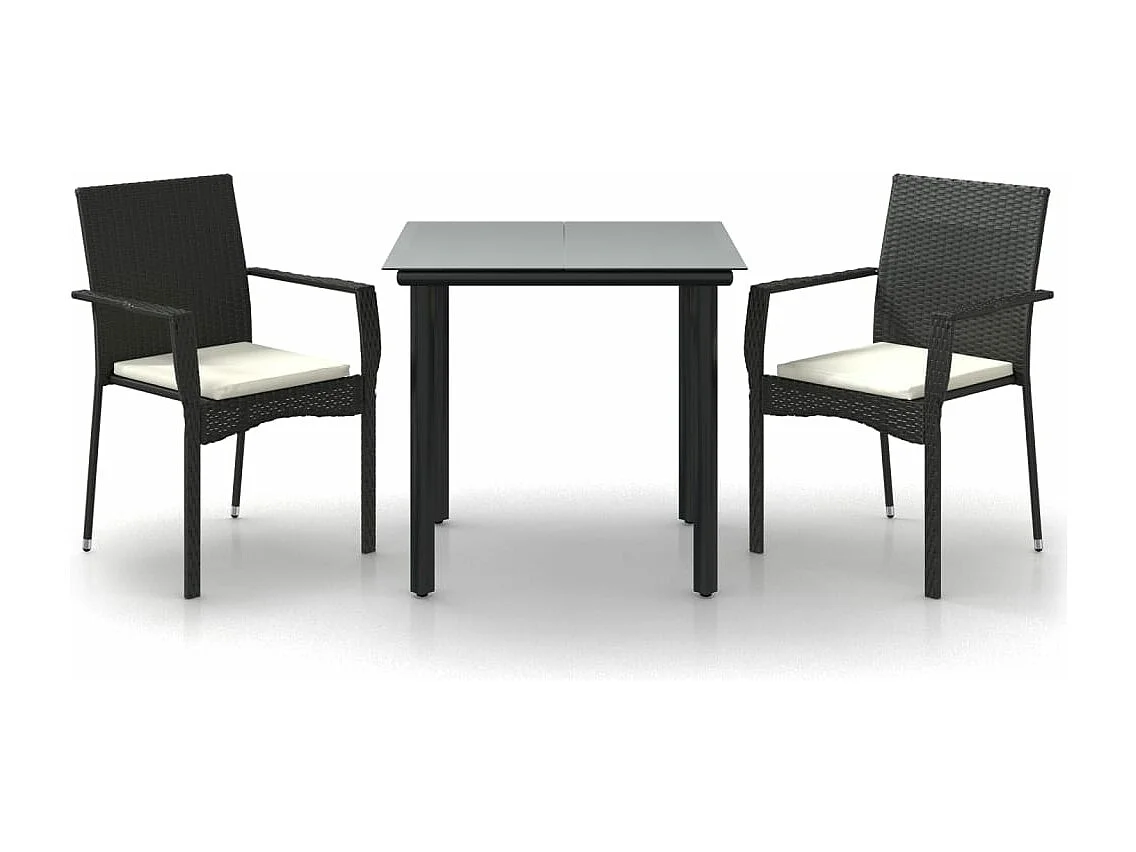 Ensemble à manger de jardin avec coussins 3 pcs Noir
