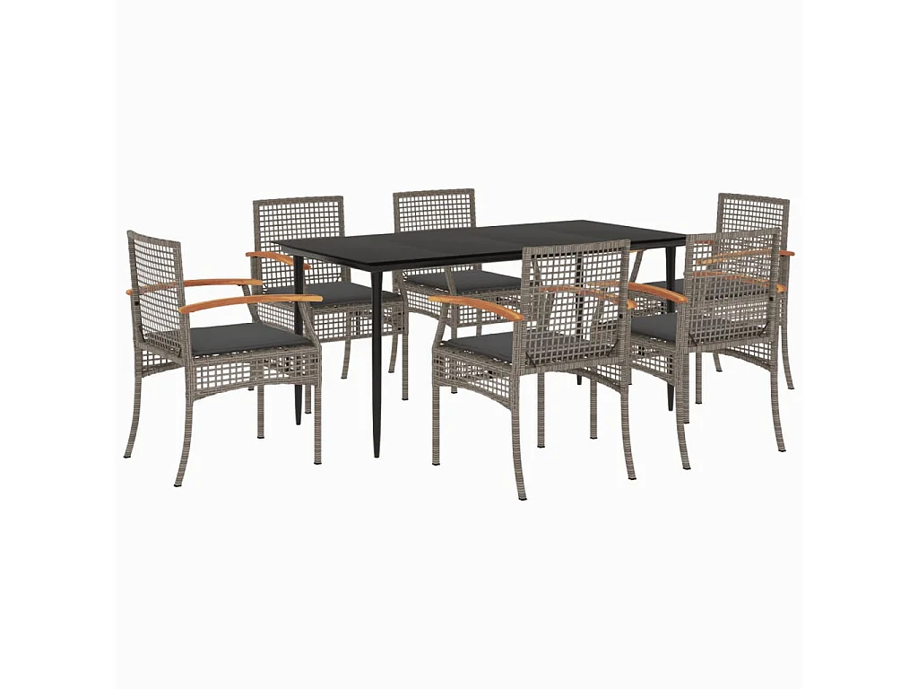 Ensemble à manger de jardin et coussins 7 pcs gris rotin