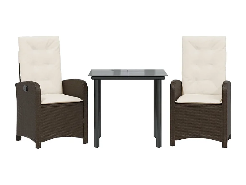 Ensemble à manger de jardin 3 pcs et coussins marron poly rotin