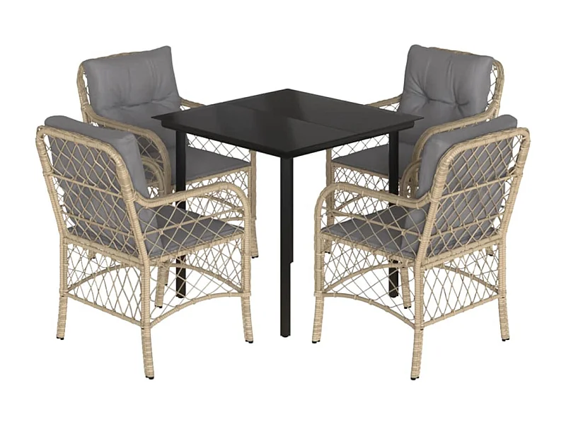 Ensemble à manger de jardin coussins 5 pcs mélange beige rotin