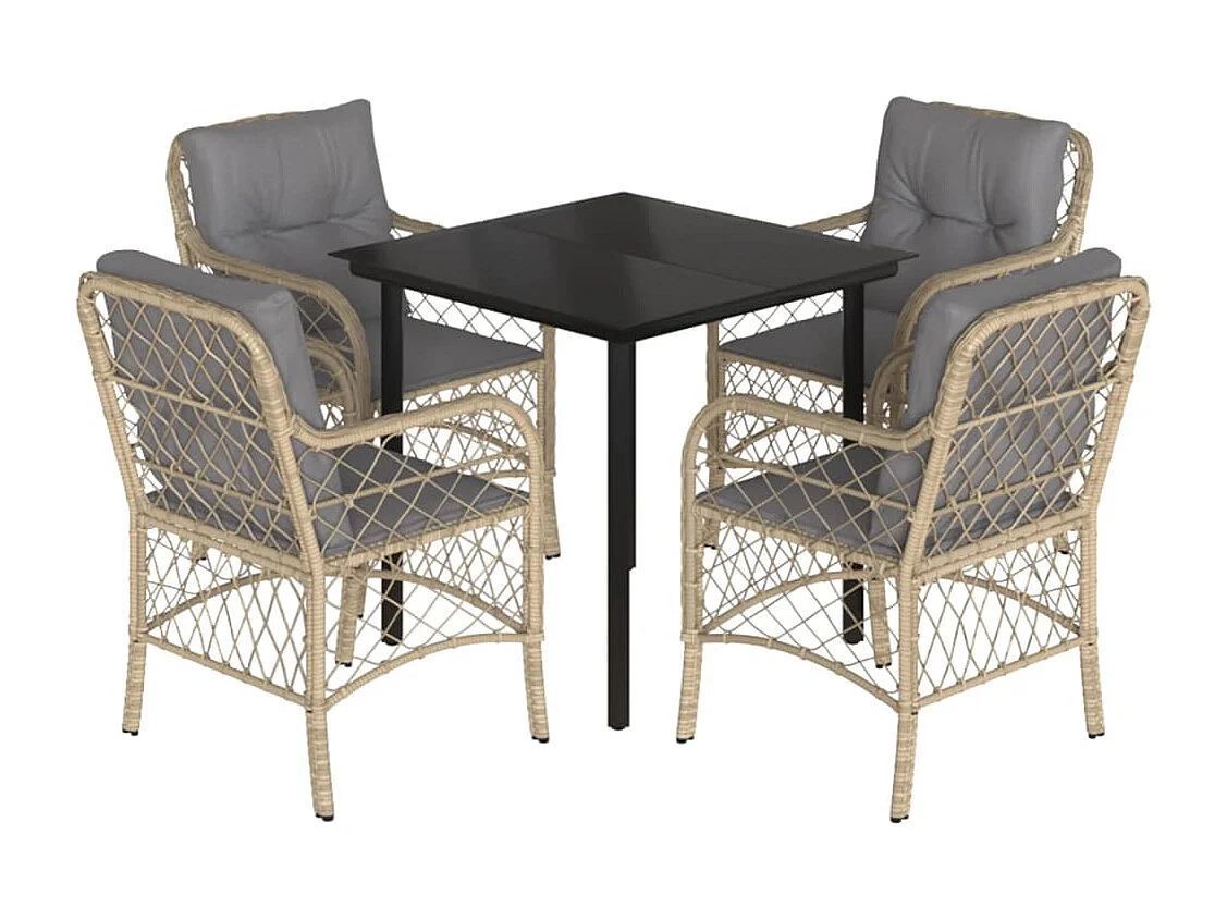 Ensemble à manger de jardin coussins 5 pcs mélange beige rotin