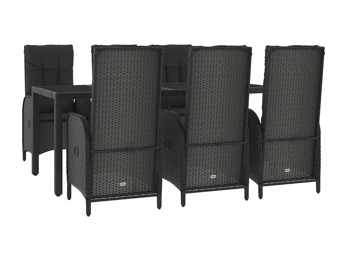 Ensemble à manger jardin et coussins 7 pcs Noir et gris Rotin