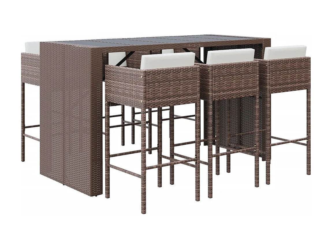 Ensemble de bar de jardin avec coussins 7 pcs marron poly rotin