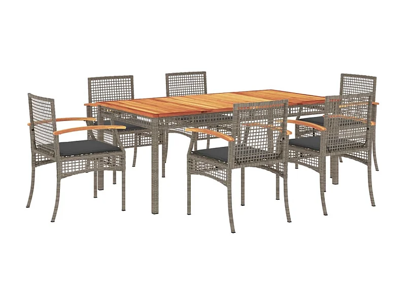 Ensemble à manger de jardin et coussins 7 pcs gris rotin