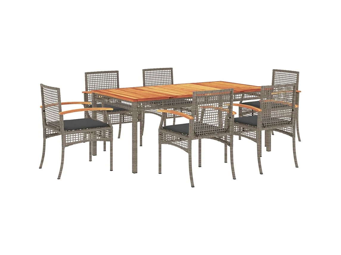 Ensemble à manger de jardin et coussins 7 pcs gris rotin