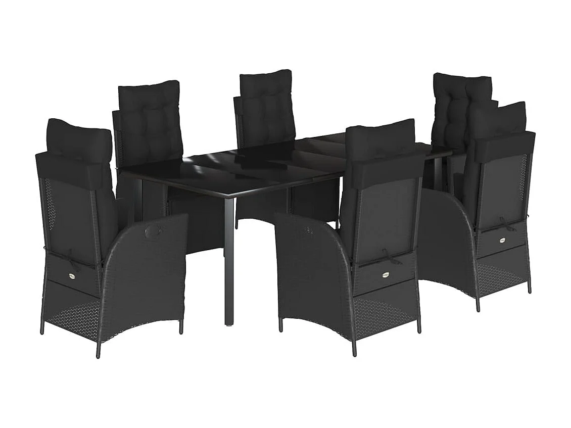Ensemble à manger de jardin coussins 7pcs Noir Résine tressée