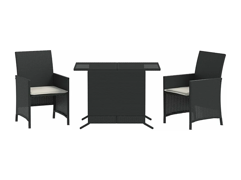 Ensemble de bistro 3 pcs avec coussins noir résine tressée