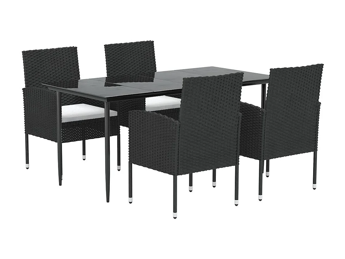 Ensemble à manger de jardin coussins 5pcs Noir Résine tressée