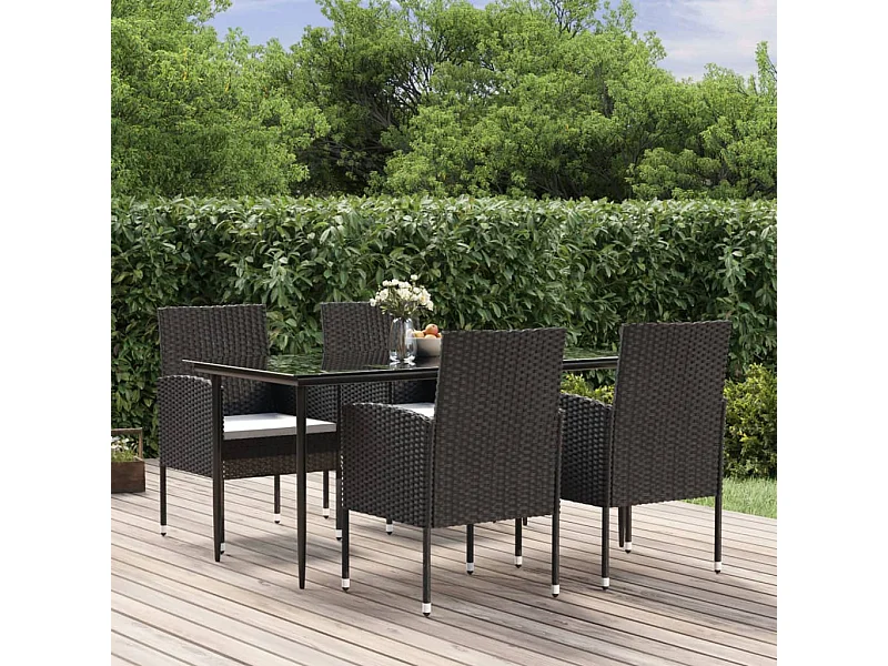 Ensemble à manger de jardin coussins 5pcs Noir Résine tressée
