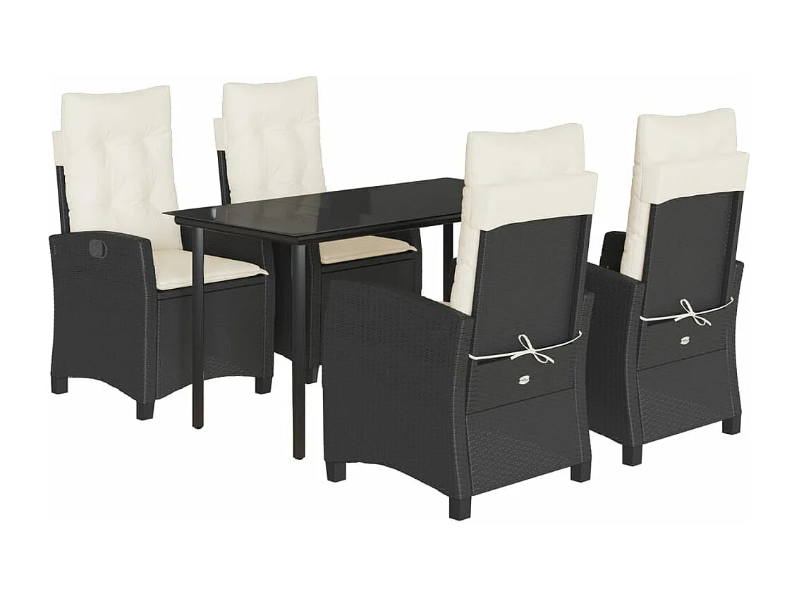 Ensemble à manger de jardin coussins 5pcs Noir Résine tressée