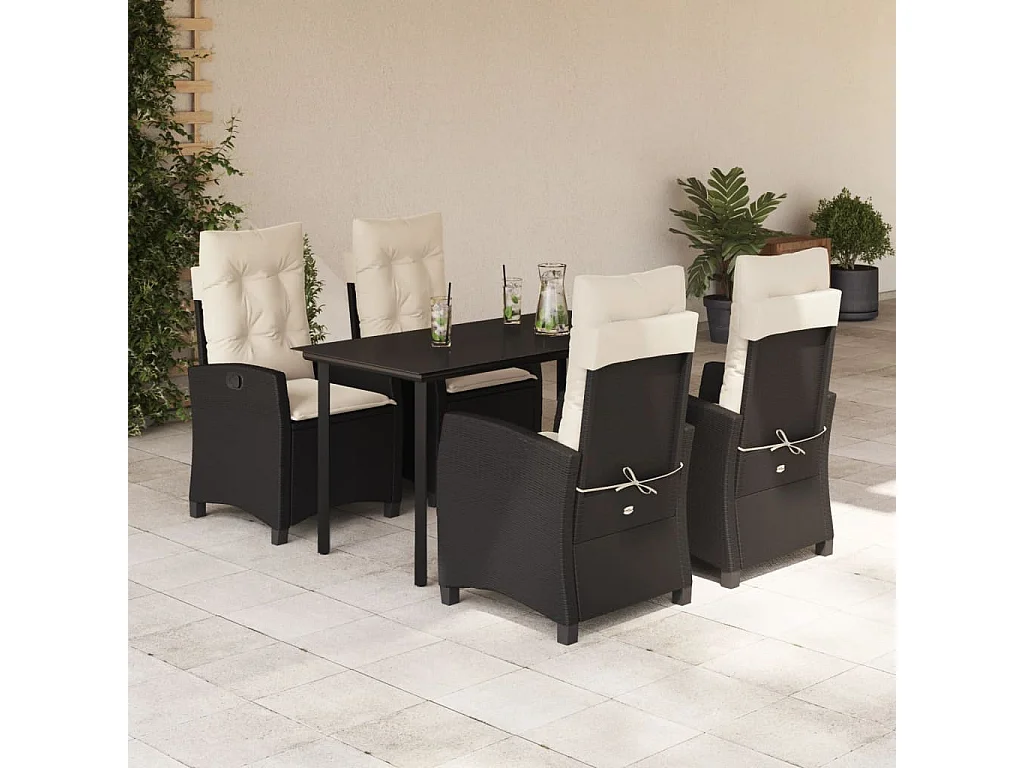 Ensemble à manger de jardin coussins 5pcs Noir Résine tressée