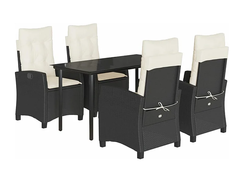 Ensemble à manger de jardin coussins 5pcs Noir Résine tressée