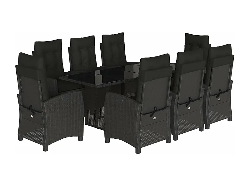 Ensemble à manger de jardin 9pcs coussins noir résine tressée