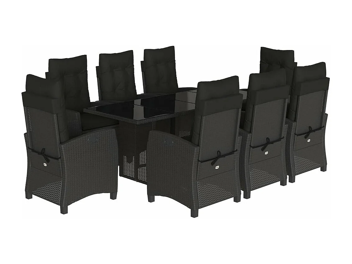 Ensemble à manger de jardin 9pcs coussins noir résine tressée