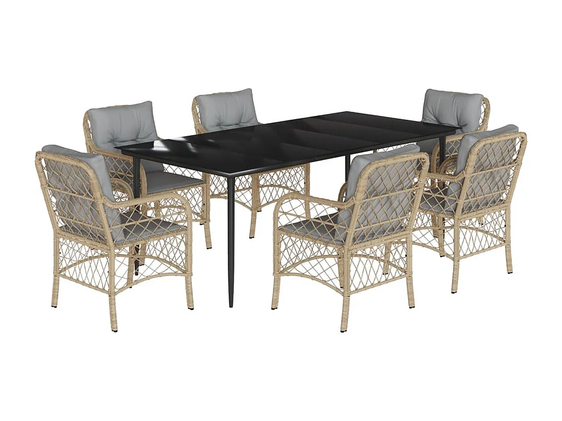 Ensemble à manger de jardin coussins 7 pcs mélange beige rotin
