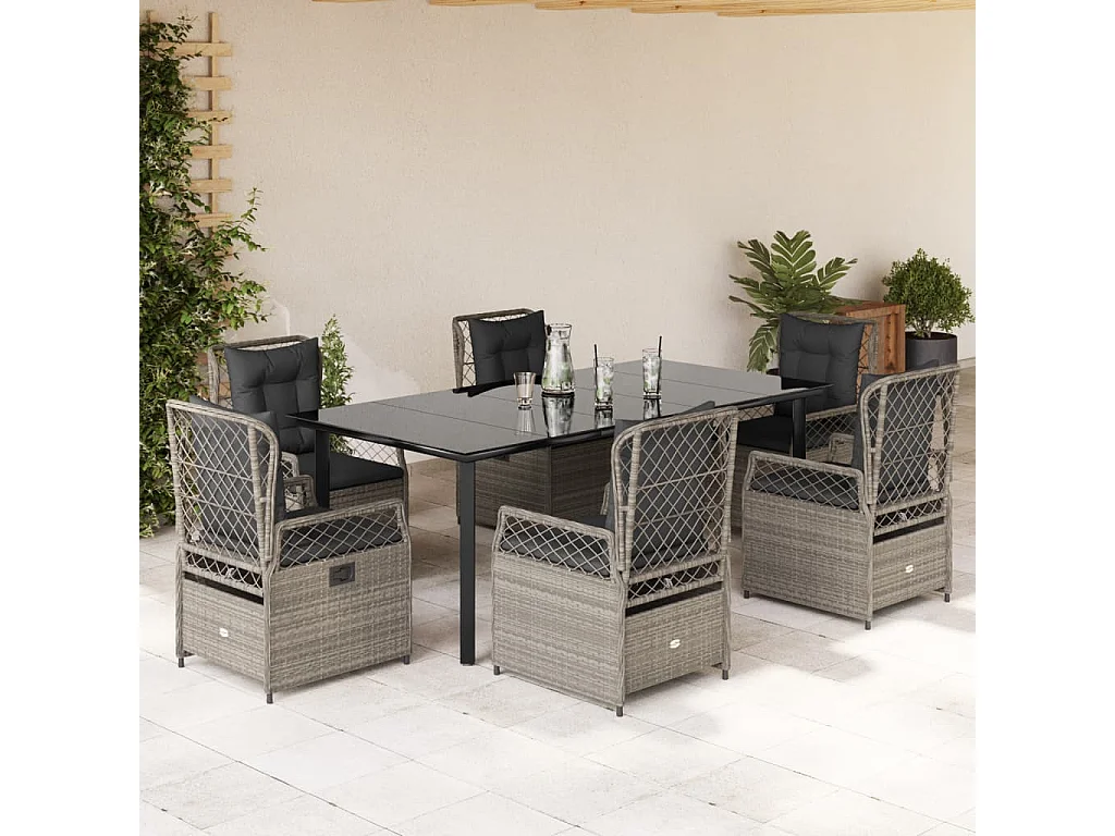 Ensemble à manger de jardin et coussins 7 pcs gris clair rotin