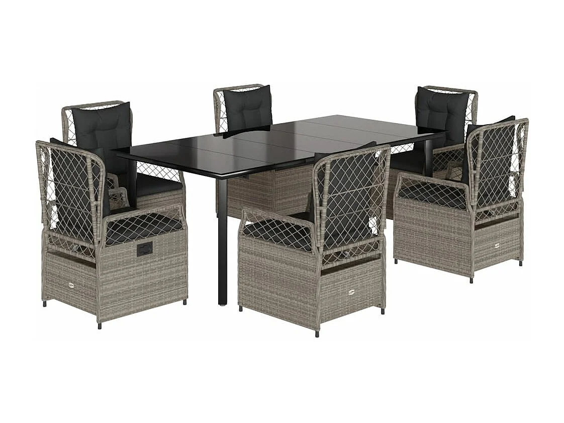 Ensemble à manger de jardin et coussins 7 pcs gris clair rotin