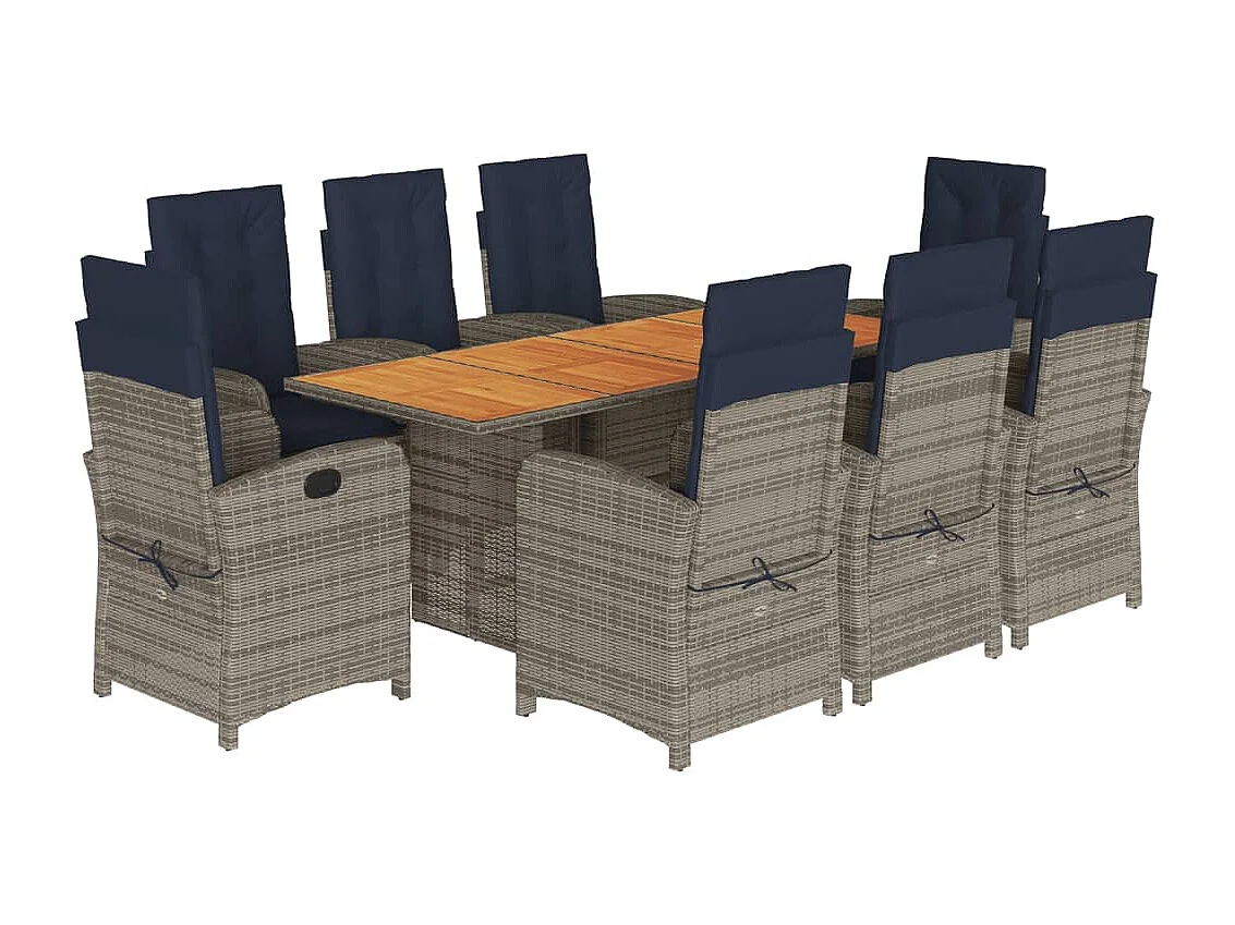 Ensemble à manger de jardin et coussins 9 pcs beige Poly rotin