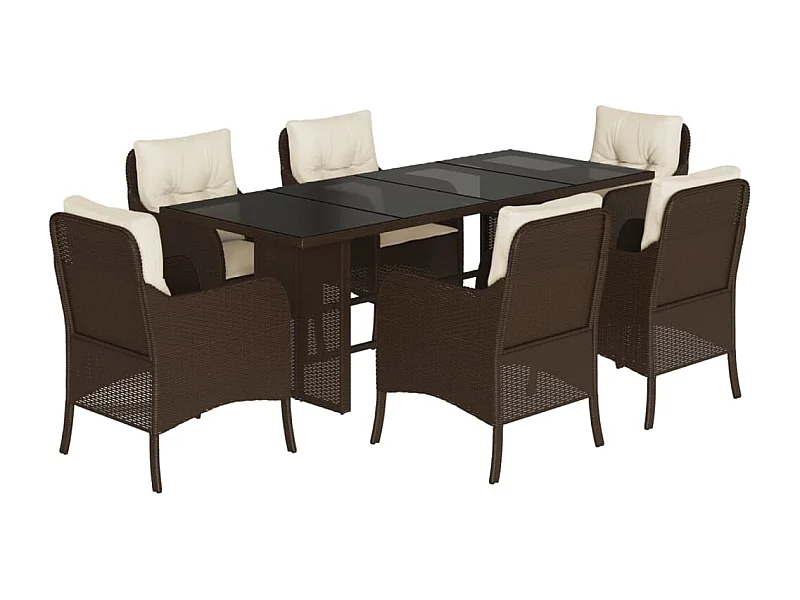 Ensemble à manger de jardin et coussins 7 pcs marron rotin
