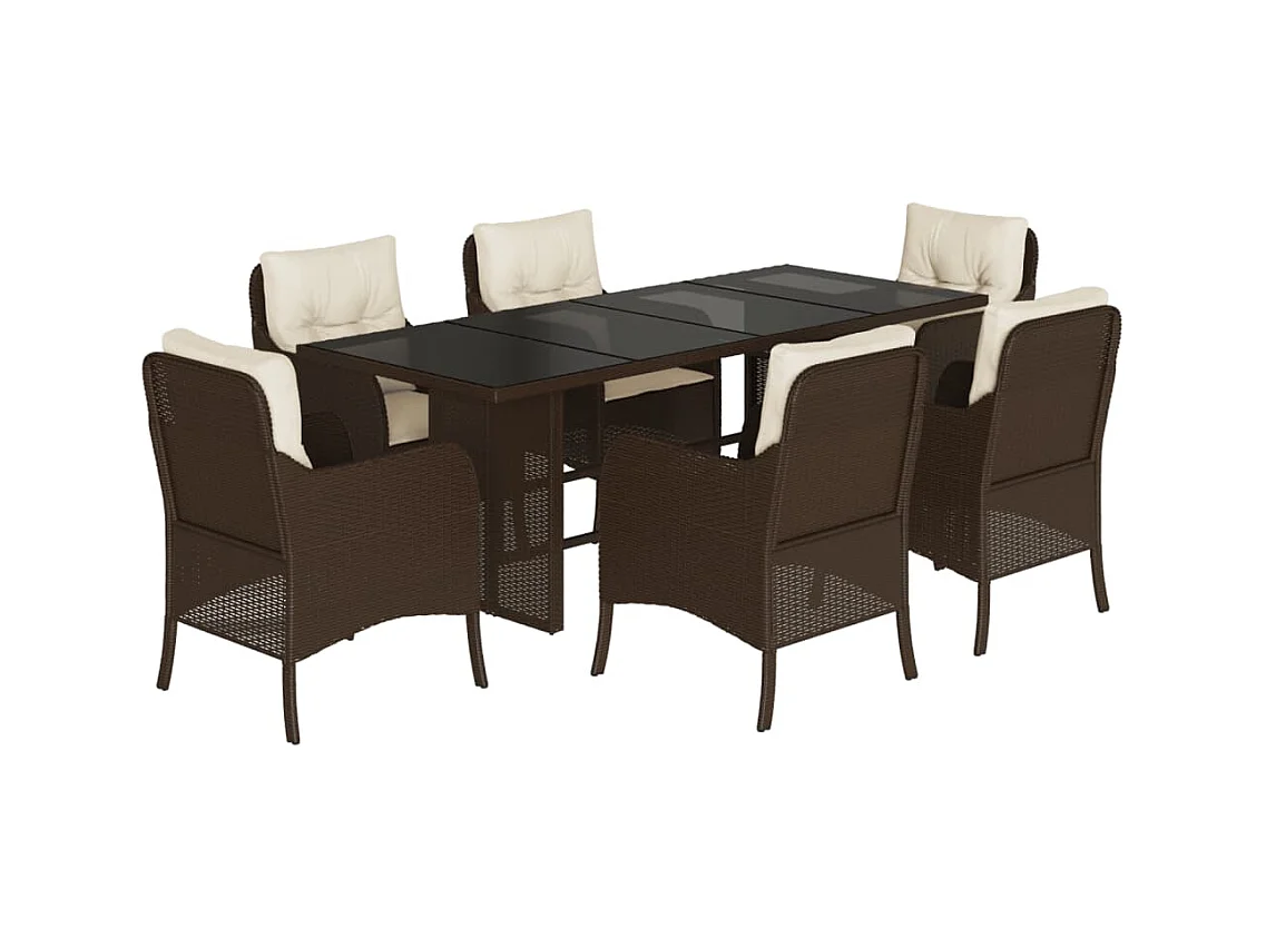 Ensemble à manger de jardin et coussins 7 pcs marron rotin