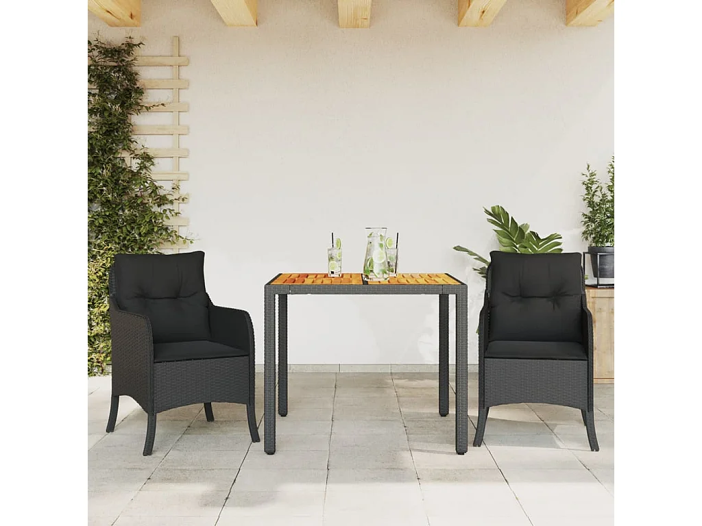 Ensemble à manger de jardin avec coussins 3 pcs Noir