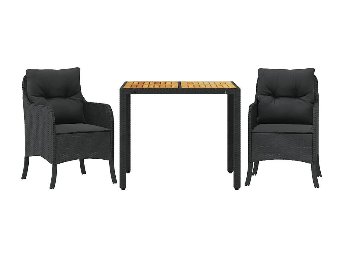 Ensemble à manger de jardin avec coussins 3 pcs Noir