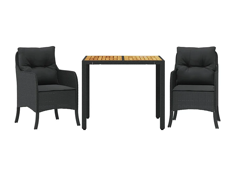 Ensemble à manger de jardin avec coussins 3 pcs Noir