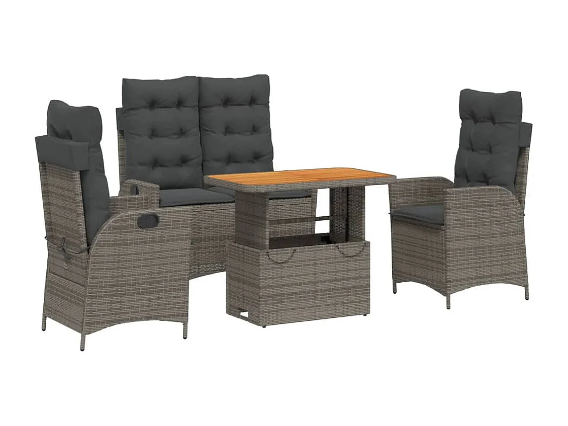 Ensemble à manger jardin 4pcs et coussins Gris Résine tressée