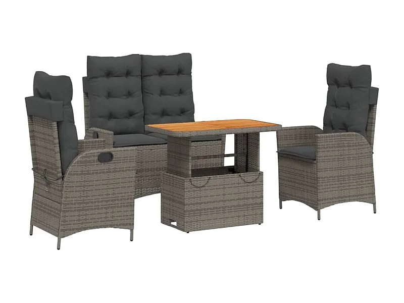 Ensemble à manger jardin 4pcs et coussins Gris Résine tressée