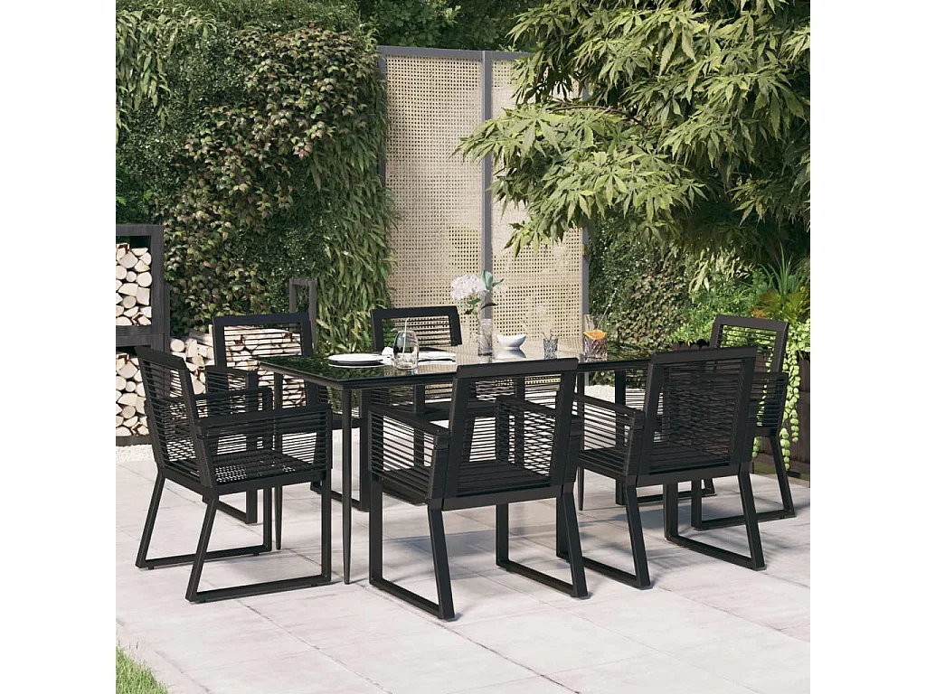Ensemble à manger de jardin 7 pcs Noir Rotin PVC