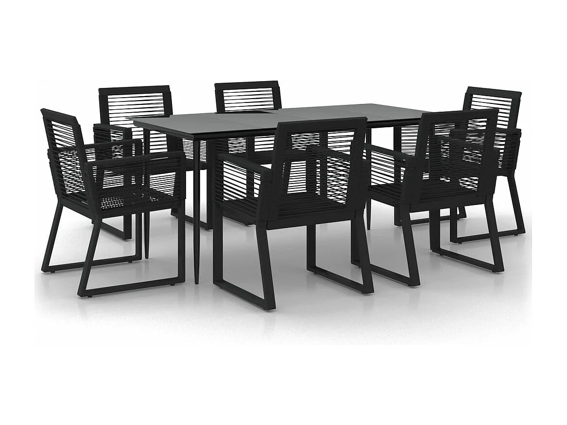 Ensemble à manger de jardin 7 pcs Noir Rotin PVC