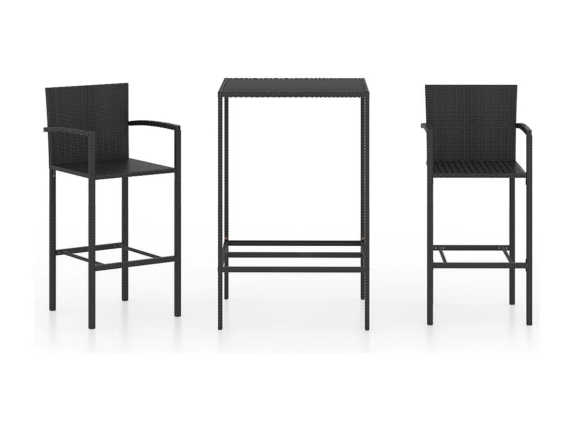Ensemble de bar de jardin 3 pcs Résine tressée Noir 2