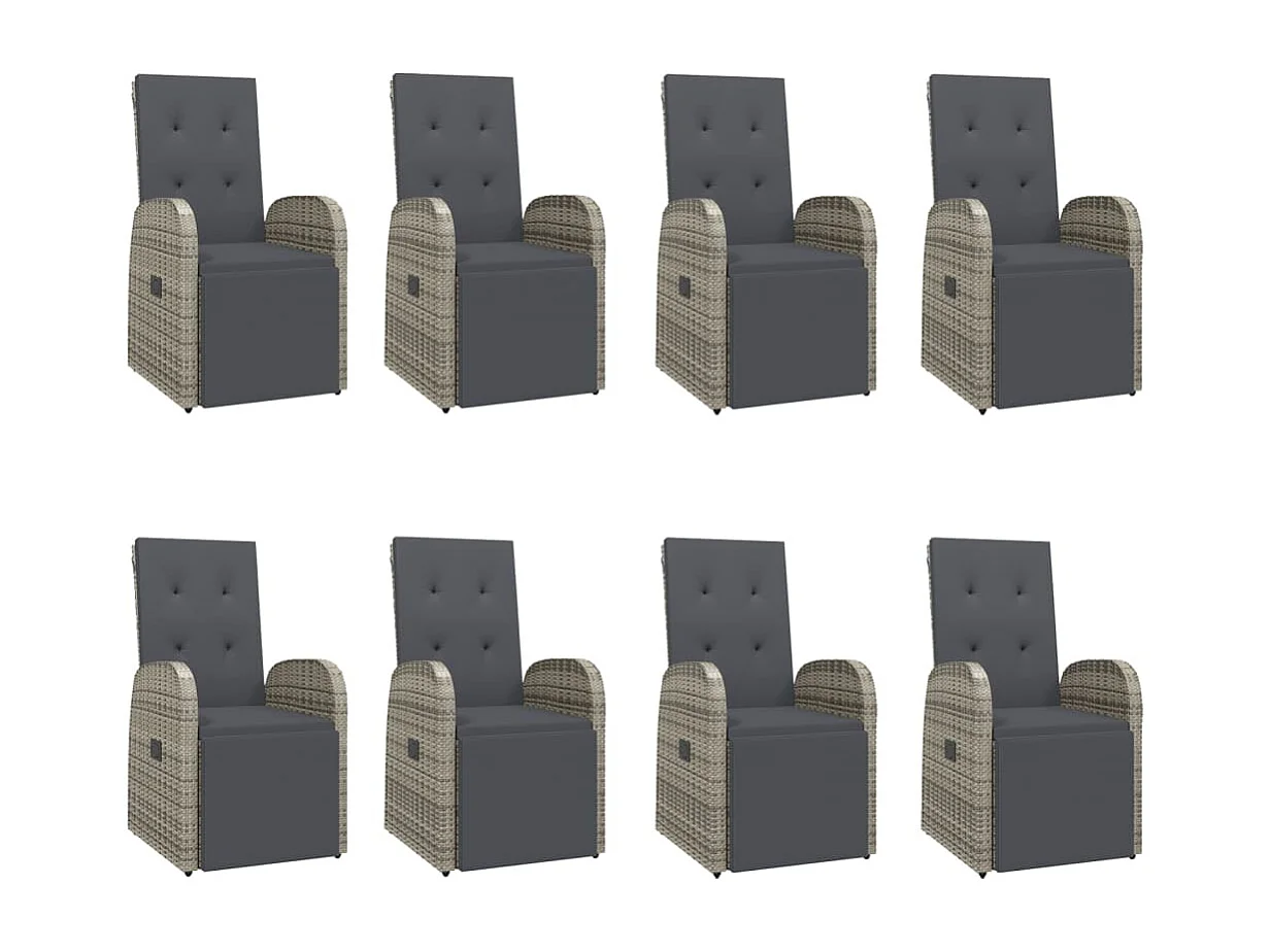 Ensemble à manger de jardin 9 pcs coussins gris résine tressée