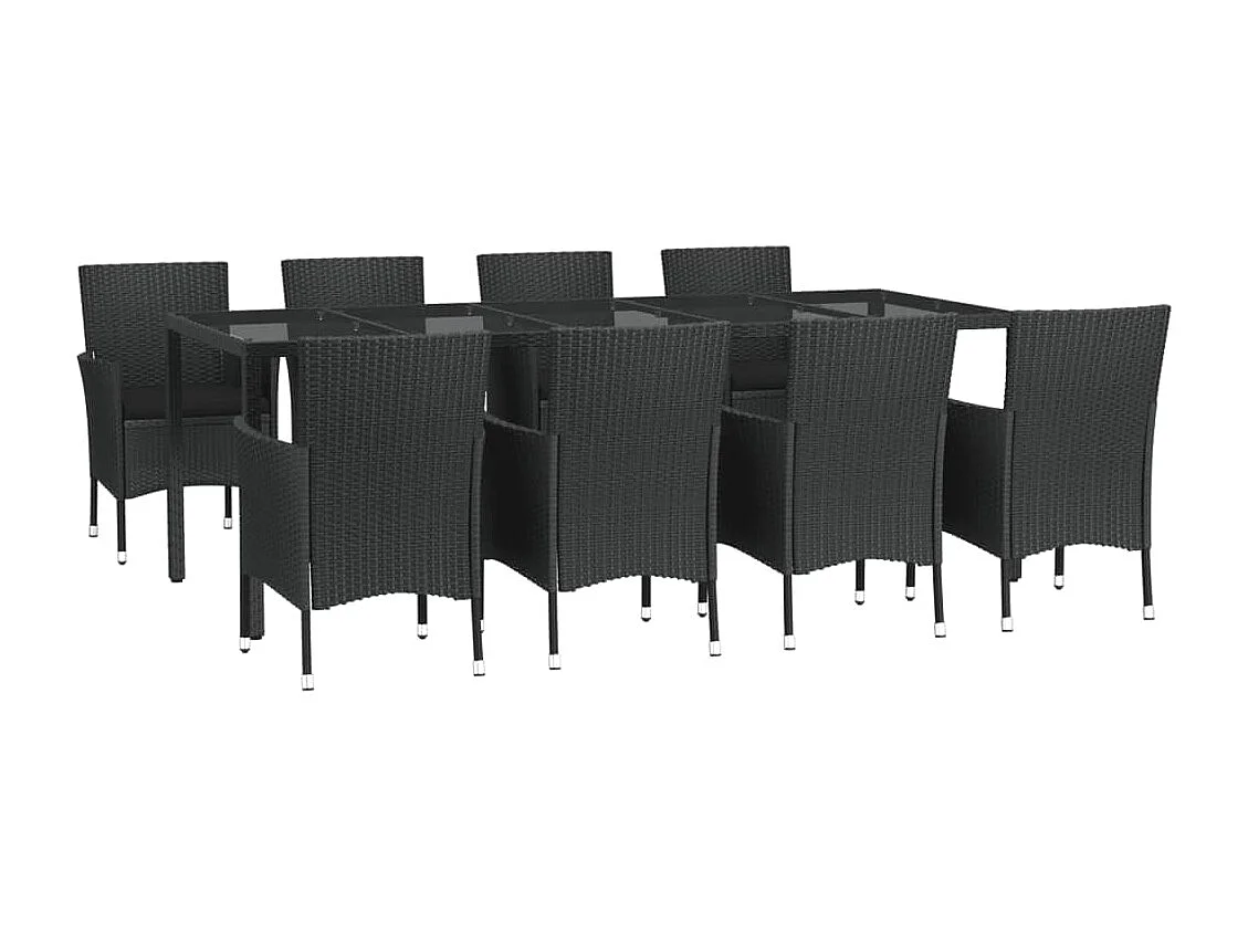 Ensemble à manger jardin 9pcs et coussins noir résine tressée