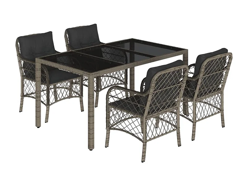 Ensemble à manger de jardin 5 pcs coussins gris résine tressée